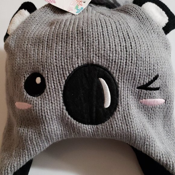 WOMENS KNIT WINTER CAP HAT MITTEN/GLOVES SET KOALA - Picture 3 of 6